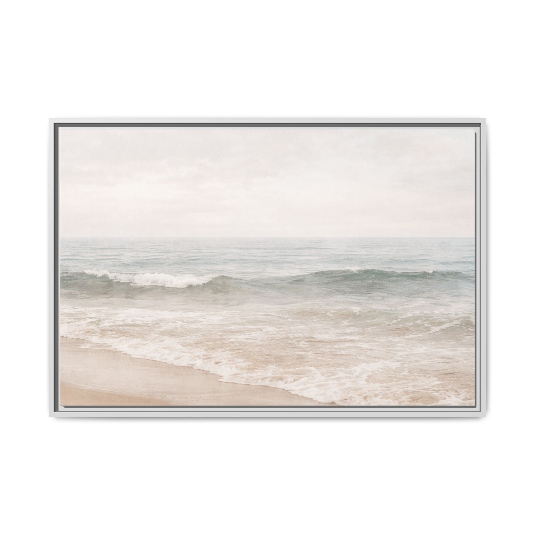 Beach Waves Seascape Painting Canvas Framed | Coastal Wall Art | Beachy Wall Art | Neutral Coastal Painting