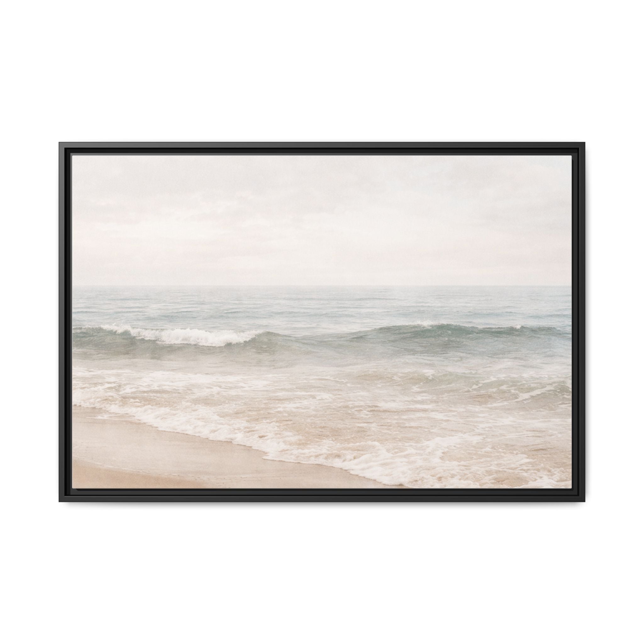 Beach Waves Seascape Painting Canvas Framed | Coastal Wall Art | Beachy Wall Art | Neutral Coastal Painting