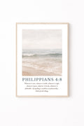 Philippians 4:8 Wall Art, Coastal Bible Verse Print, Neutral Beach Wall Decor, Christian Coastal Art, Scripture Canvas, Modern Faith Decor