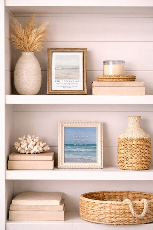 Philippians 4:8 Wall Art, Coastal Bible Verse Print, Neutral Beach Wall Decor, Christian Coastal Art, Scripture Canvas, Modern Faith Decor