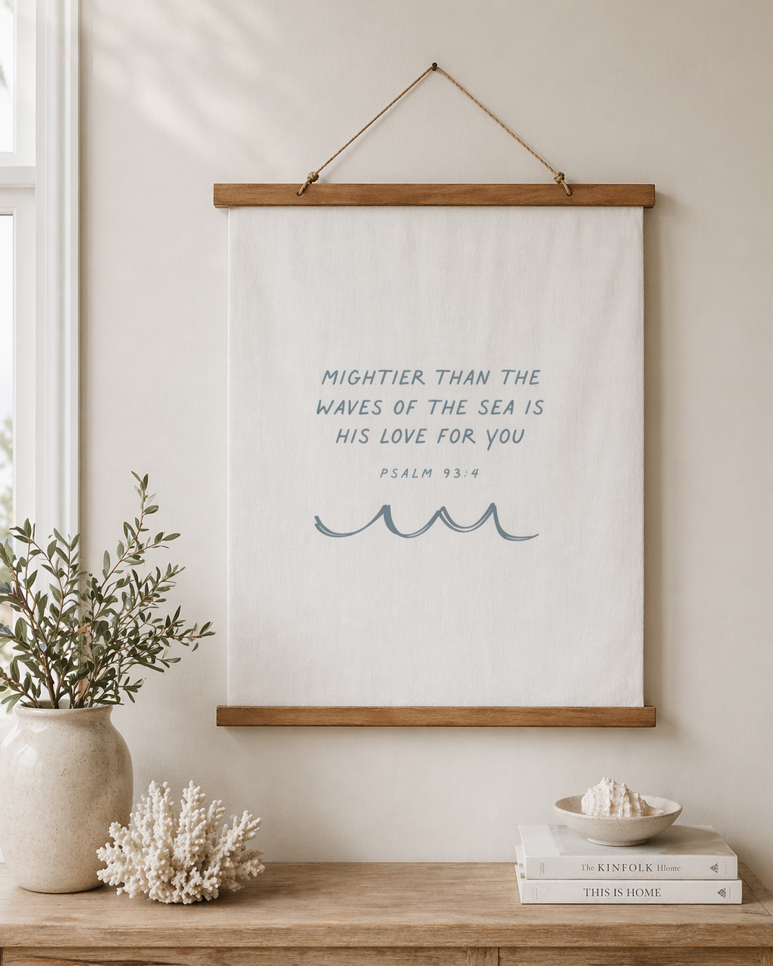 Coastal Christian Wall Hanging | Psalm 93:4 Tapestry | Bible Verse Wall Art | Neutral Coastal Decor | Christian Home Decor | Faith Gift