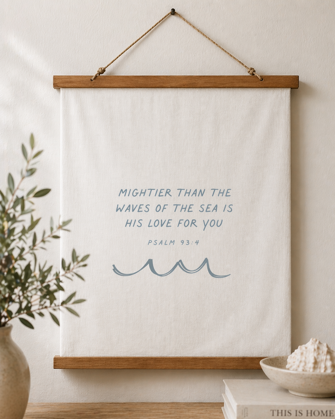 Coastal Christian Wall Hanging | Psalm 93:4 Tapestry | Bible Verse Wall Art | Neutral Coastal Decor | Christian Home Decor | Faith Gift