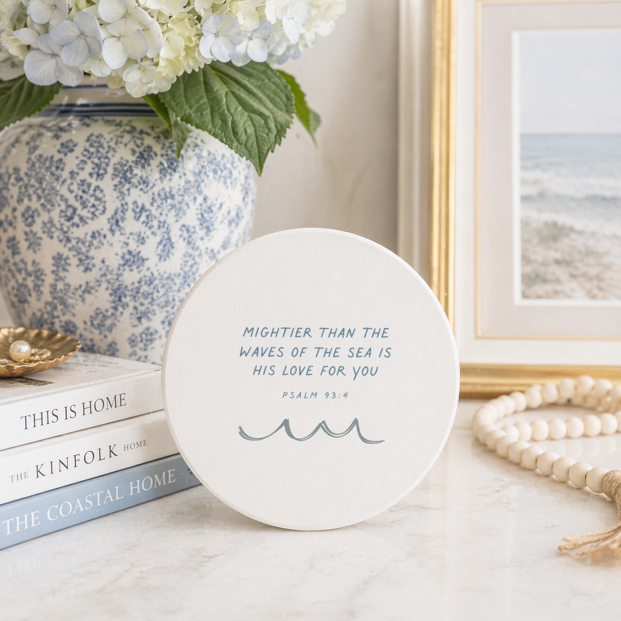 Coastal Christian Coaster | Psalm 93:4 Coaster | Bible Verse Drink Coaster | Neutral Coastal Decor | Christian Gift | Housewarming Gift
