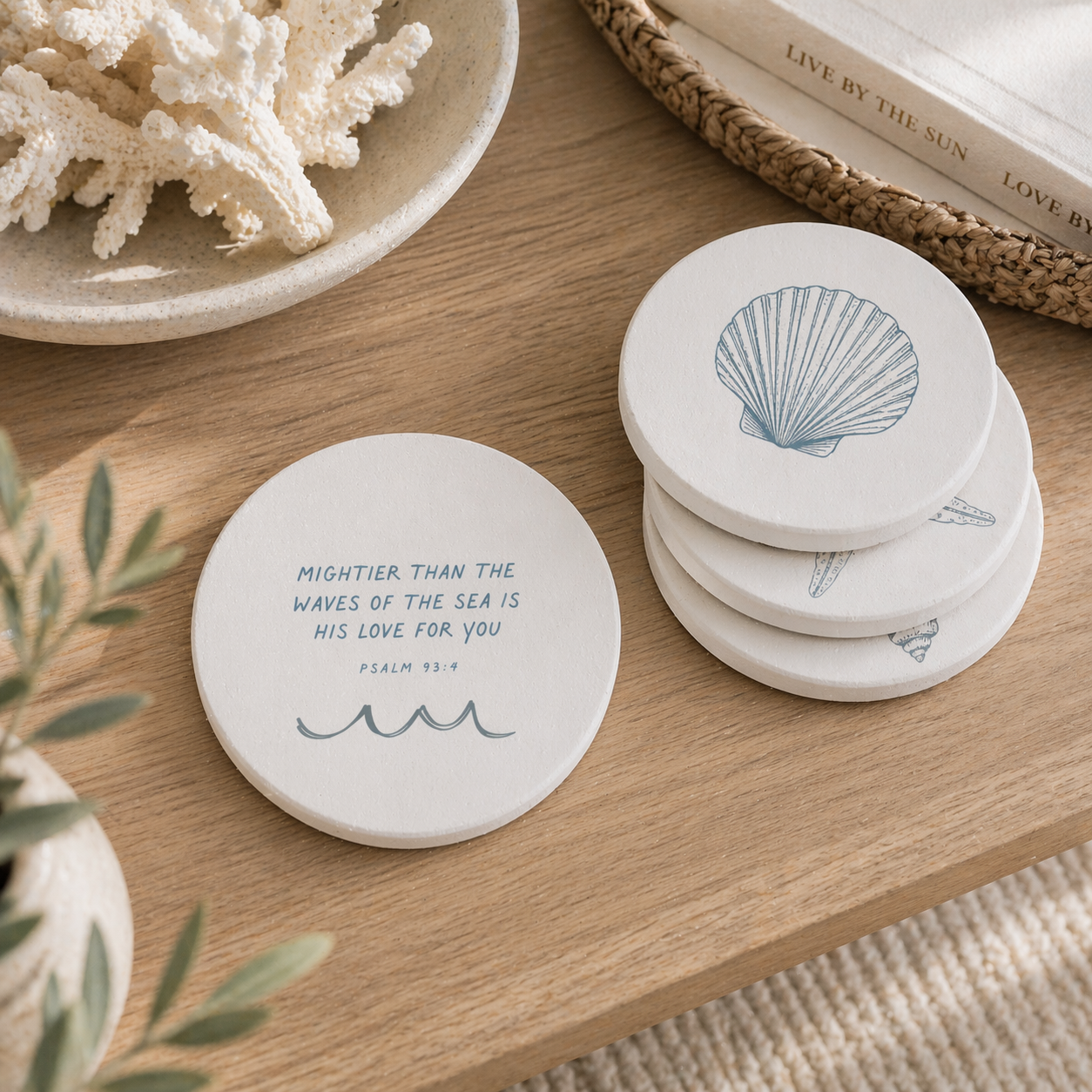 Coastal Christian Coaster | Psalm 93:4 Coaster | Bible Verse Drink Coaster | Neutral Coastal Decor | Christian Gift | Housewarming Gift