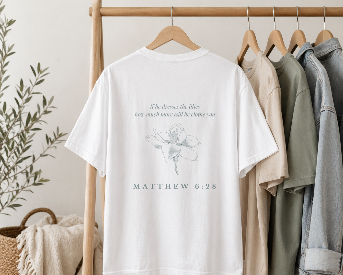 Christian Matthew 6:28 Floral T-Shirt — “Consider the Lilies” Scripture Tee