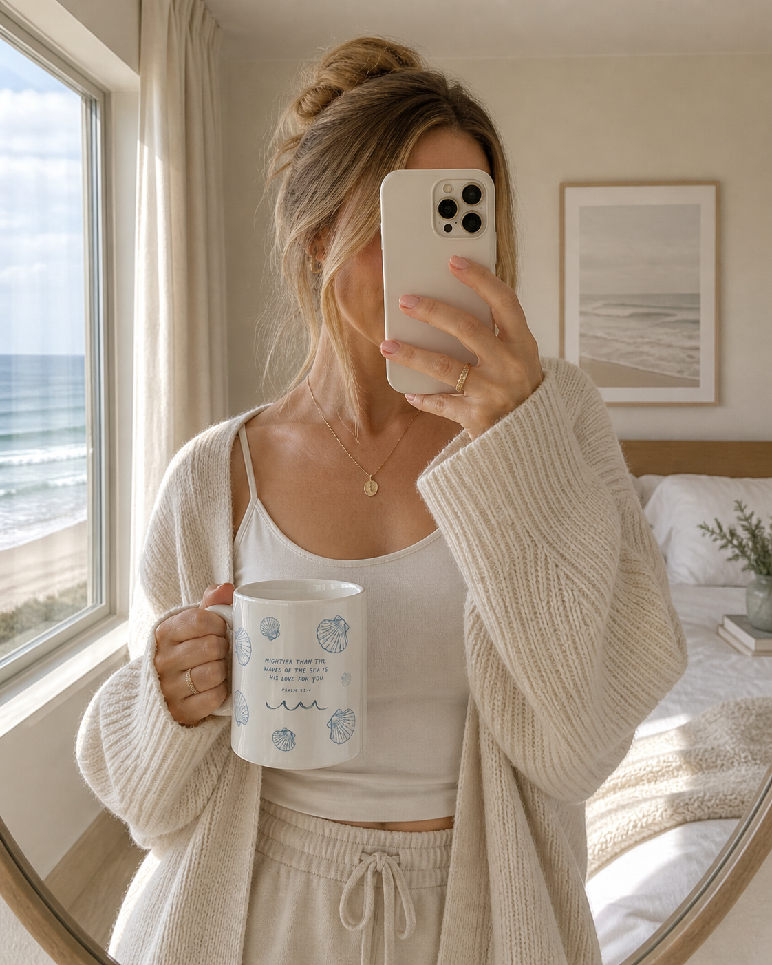 Coastal Christian Coffee Mug | Psalm 93:4 Mug | Beach Bible Verse Mug | Seashell Mug | Faith Gift for Her | Ocean Inspired Mug