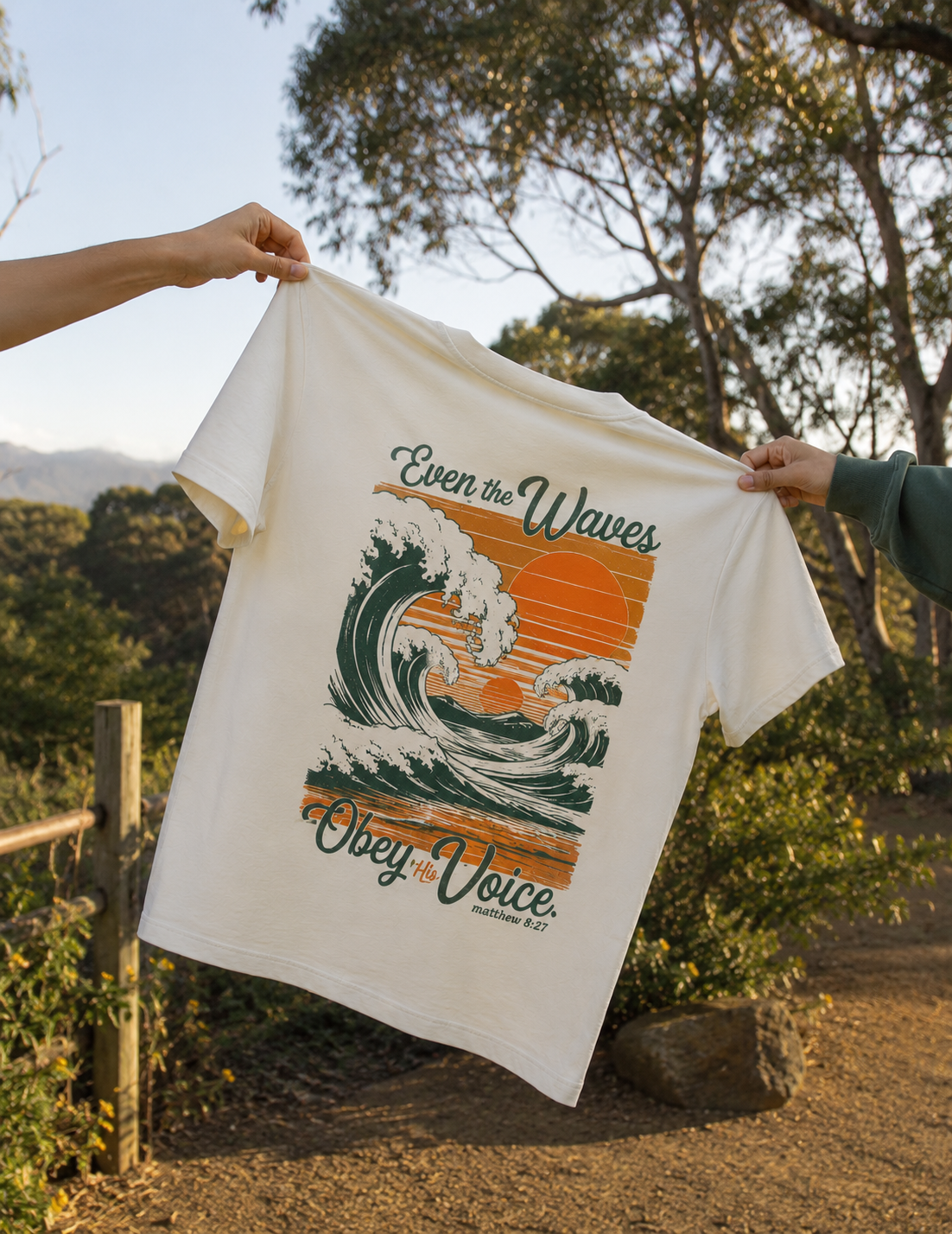 Even the Waves Obey His Voice Vintage Surf Graphic Tee