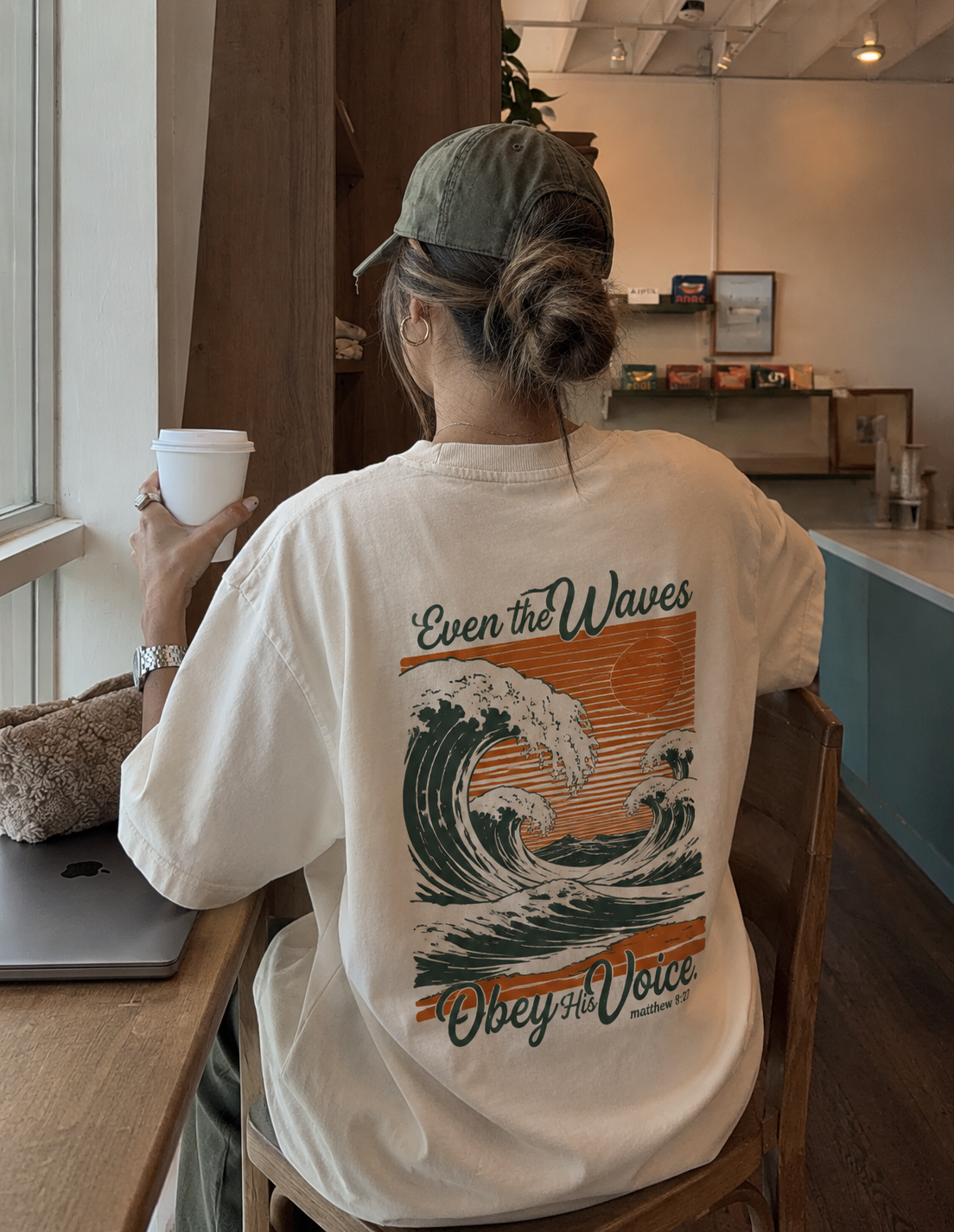 Even the Waves Obey His Voice Vintage Surf Graphic Tee