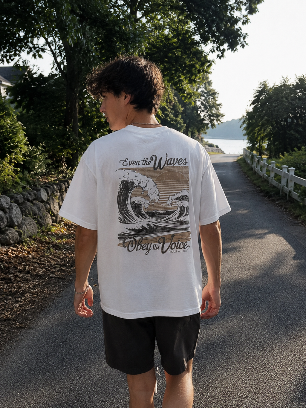 Even the Waves Obey His Voice T-Shirt — Christian Inspirational Wave Graphic Tee