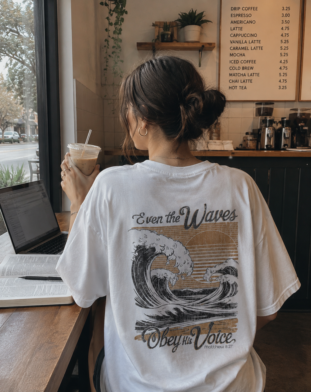 Even the Waves Obey His Voice T-Shirt — Christian Inspirational Wave Graphic Tee