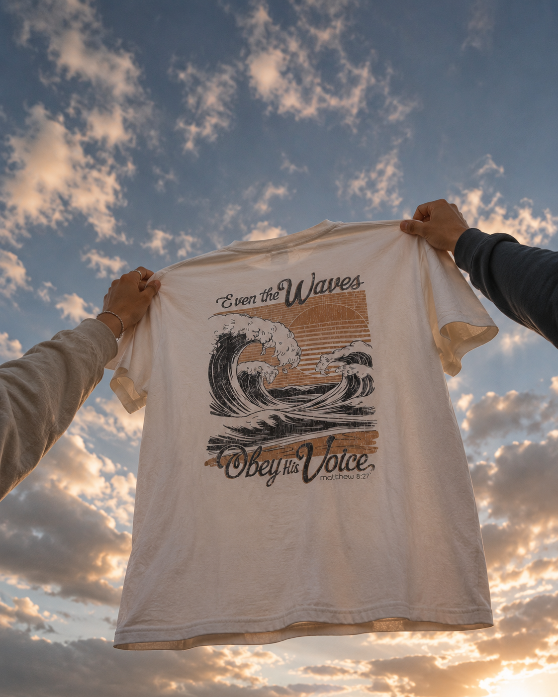 Even the Waves Obey His Voice T-Shirt — Christian Inspirational Wave Graphic Tee