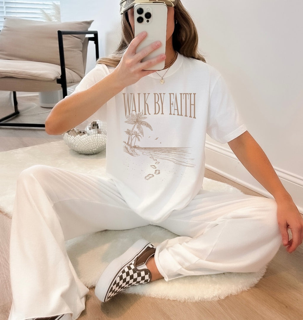 Beige Walk By Faith Coastal Christian Tee