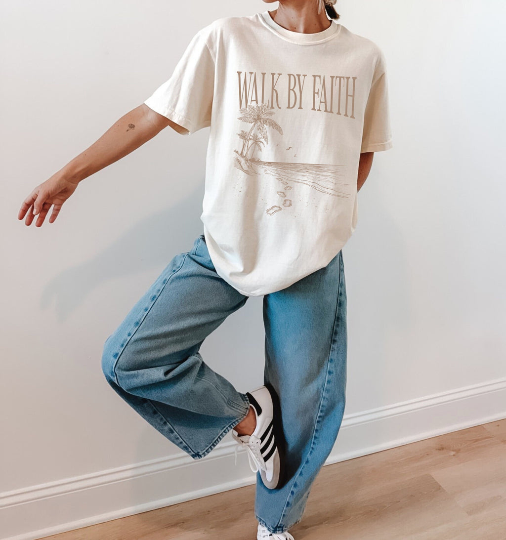 Beige Walk By Faith Coastal Christian Tee
