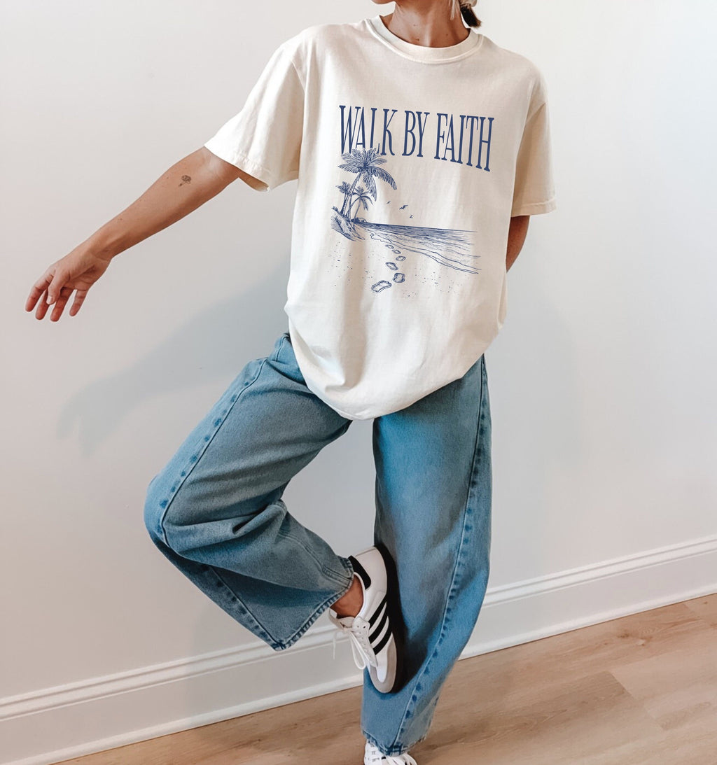 Blue Walk By Faith Coastal Christian Tee