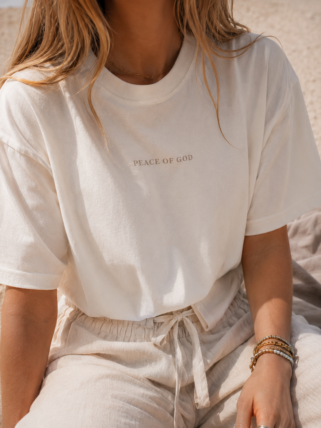 neutral floral peace of God boxy tee