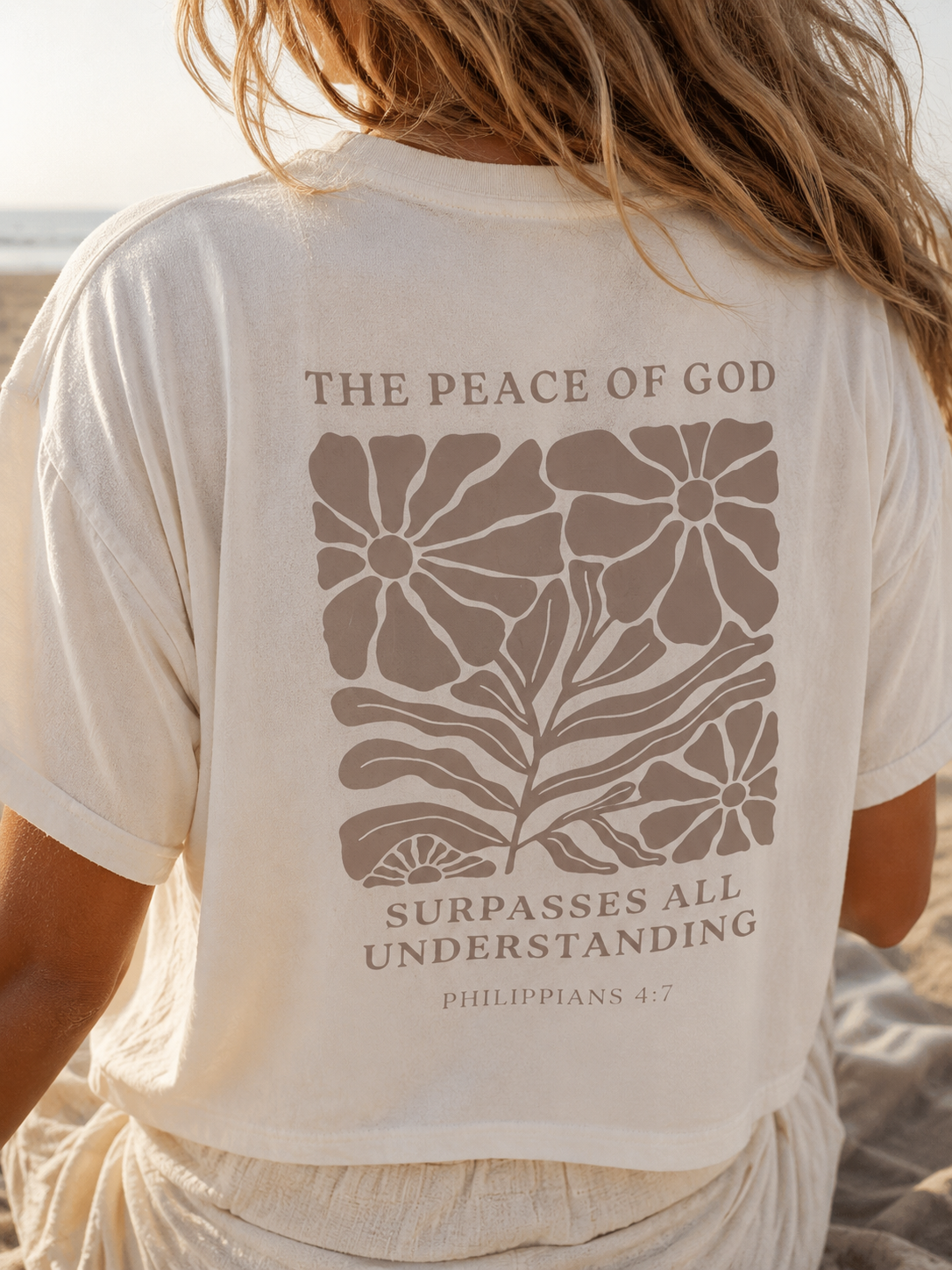 neutral floral peace of God boxy tee
