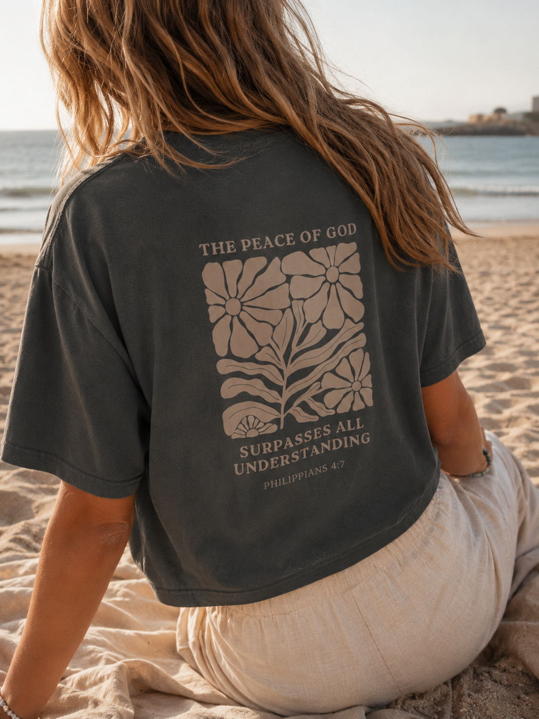 neutral floral peace of God boxy tee