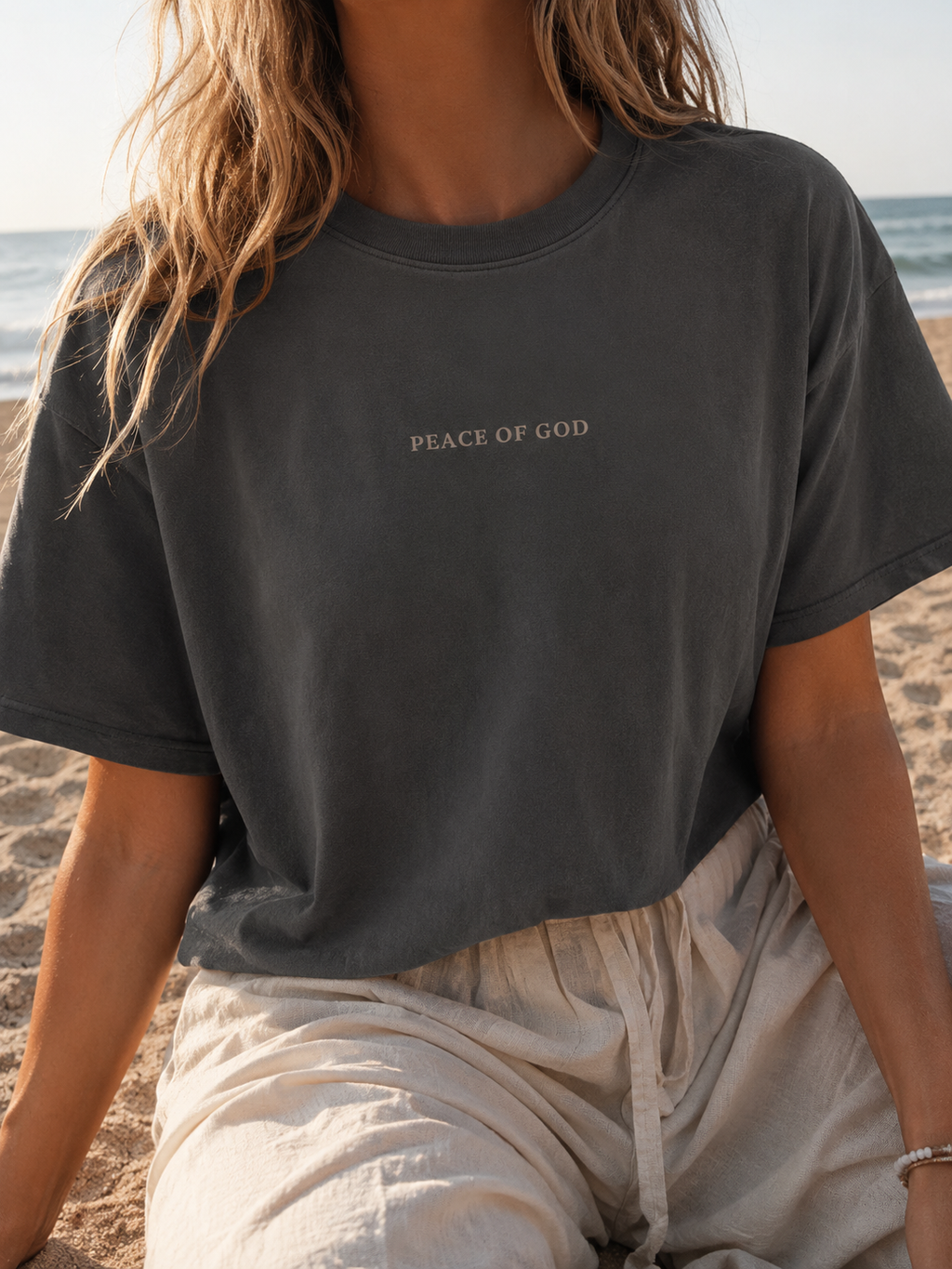 neutral floral peace of God boxy tee