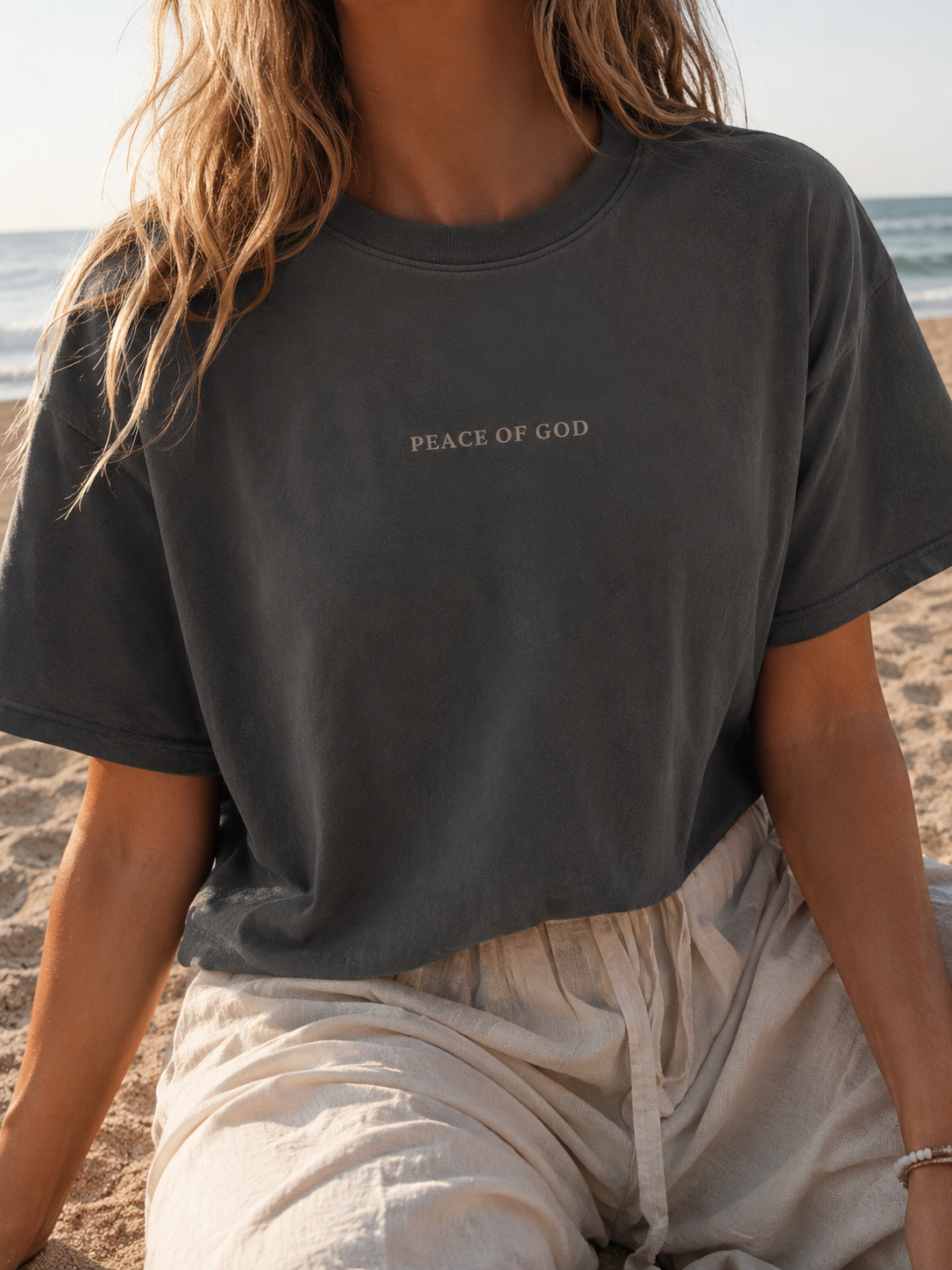 neutral floral peace of God boxy tee