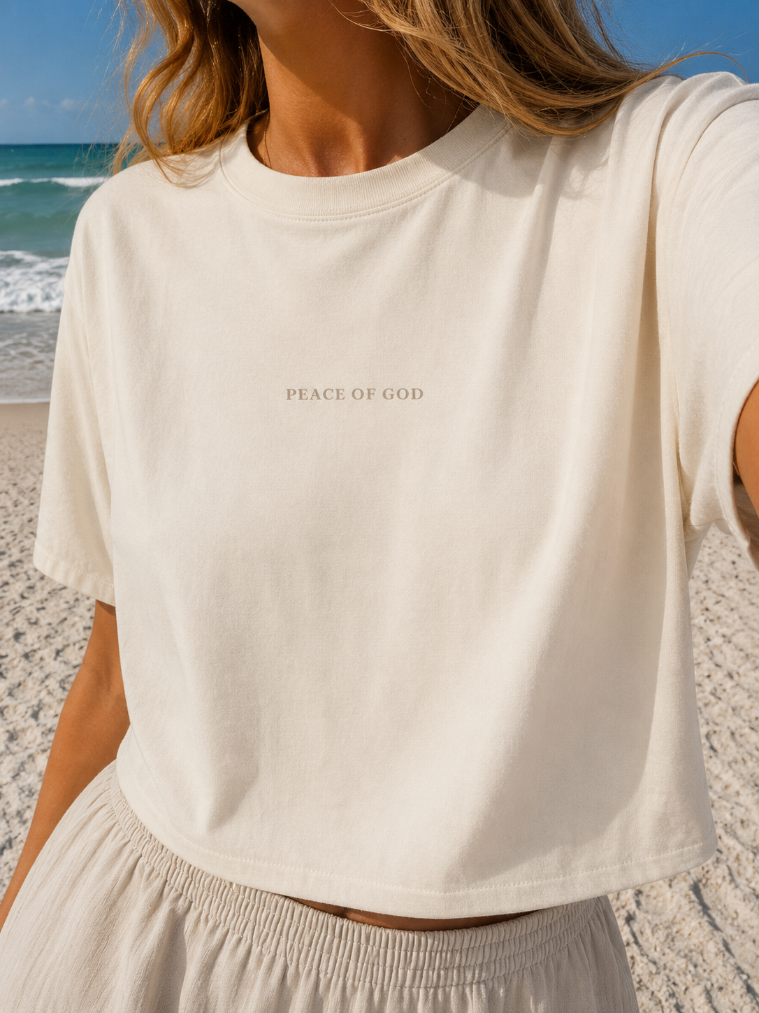 neutral floral peace of God boxy tee
