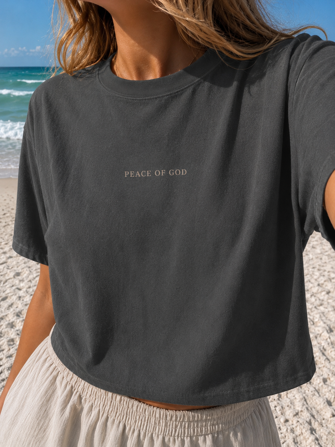 neutral floral peace of God boxy tee