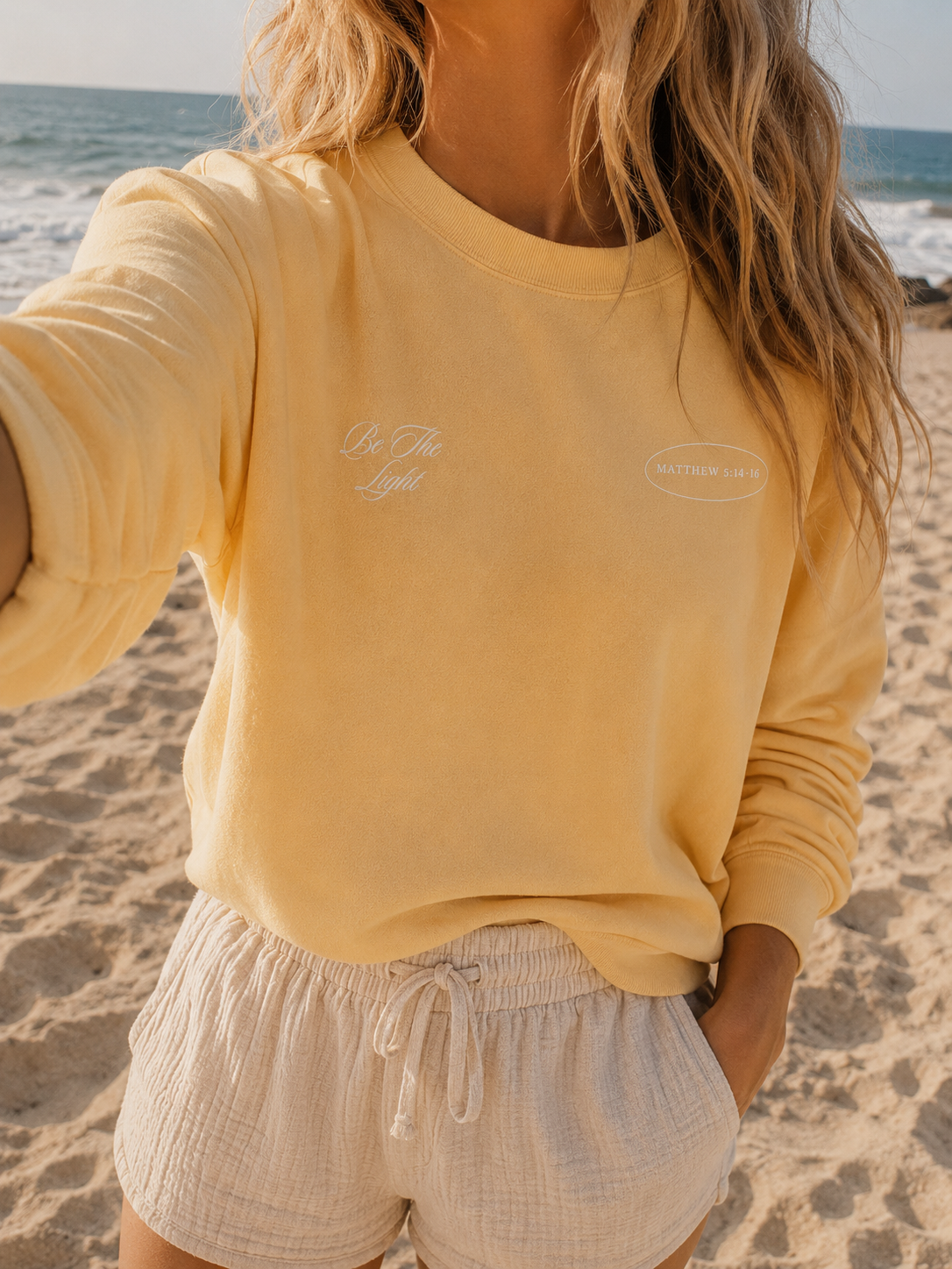 be the light lighthouse coastal crewneck