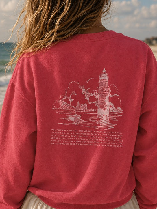 be the light lighthouse coastal crewneck