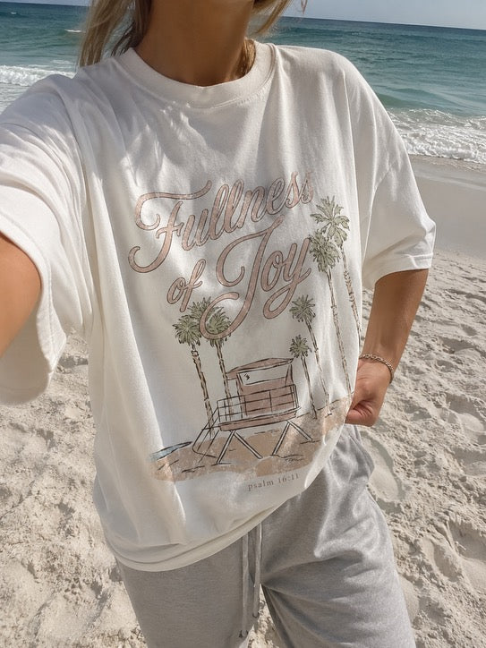 fullness of joy palm tree coastal graphic tee