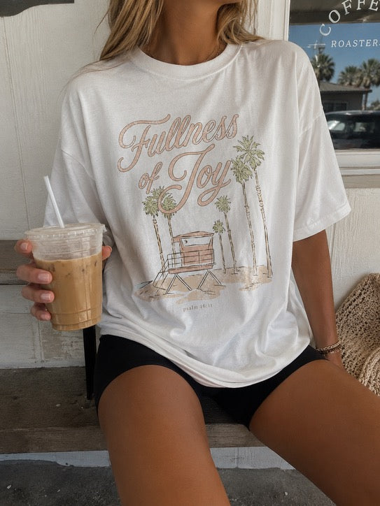 fullness of joy palm tree coastal graphic tee
