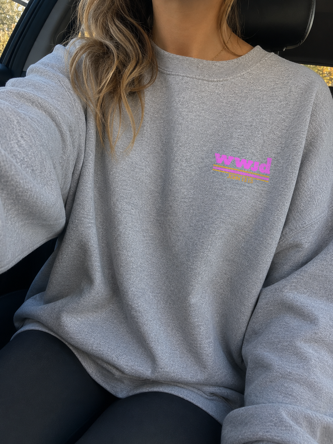 wwjd retro pink stripe crewneck