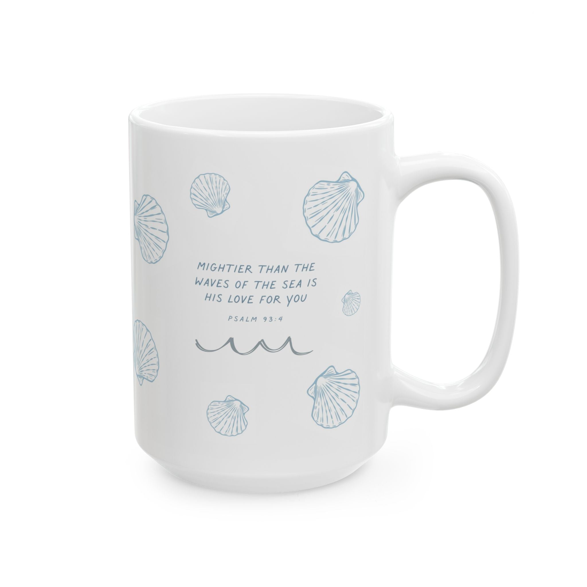 Coastal Christian Coffee Mug | Psalm 93:4 Mug | Beach Bible Verse Mug | Seashell Mug | Faith Gift for Her | Ocean Inspired Mug