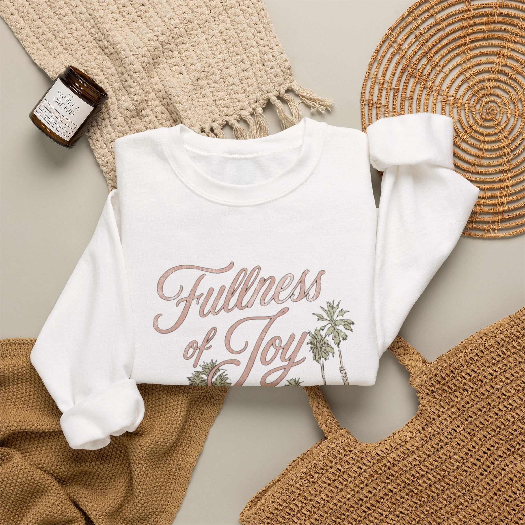 fullness of joy palm tree lifeguard tower crewneck